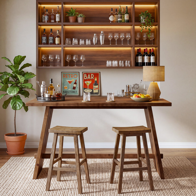 59" Solid Wood Bar Table, Rectangular Home Bar Table
