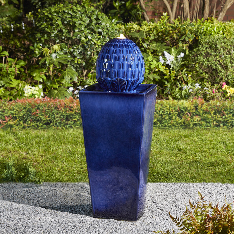 Ferrigno Weather Resistant Column Fountain with Light, Blue