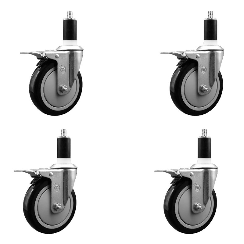 Ensemble de roulettes à tige extensible en polyuréthane rotatif 5/5 pouces, Noir