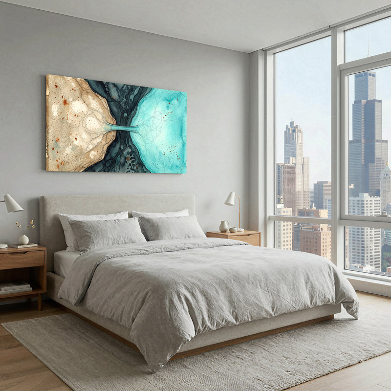 Toile abstraite sarcelle et brune, 40“W x 20”H