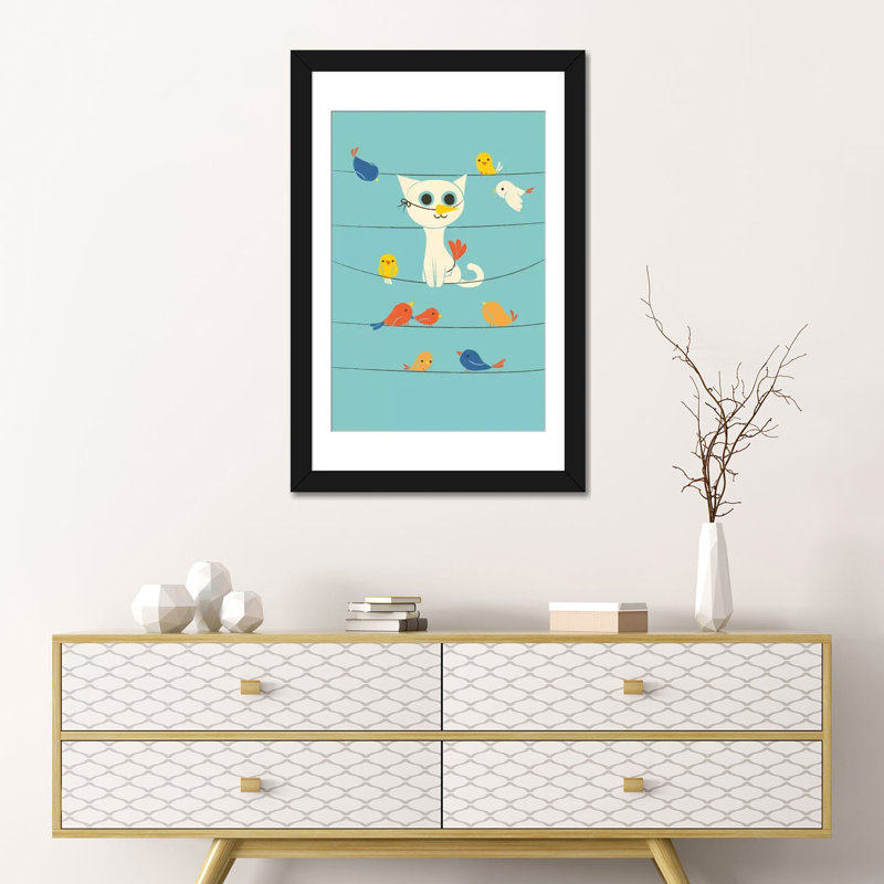 Impression d'oiseaux sur toile, Papier d'art encadré noir, Blanc, H 32 po x l 24 po x P 1 po