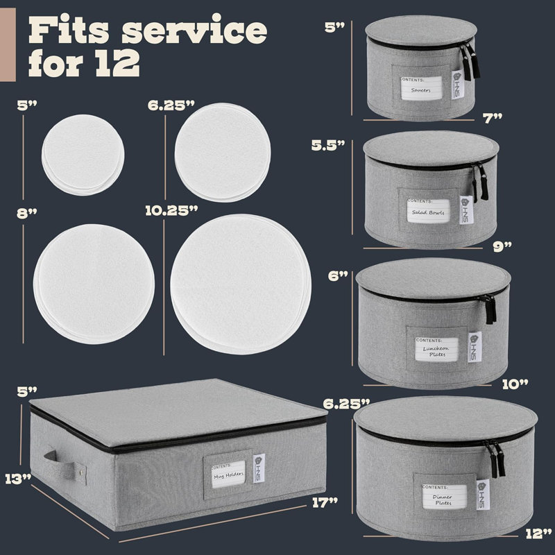 Hard Shell China Storage 5 Piece Set, Gray