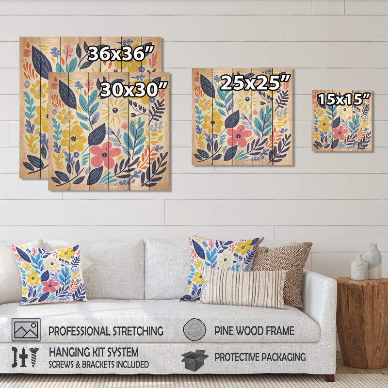 Motif floral de style Henri Matisse IV - Bouquets assortis sur bois, H 36 po x l 36 po