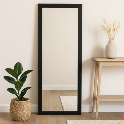 Wall-Mounted Mirror with Tall Rectangular Frame, 24 x 71, Black Metal