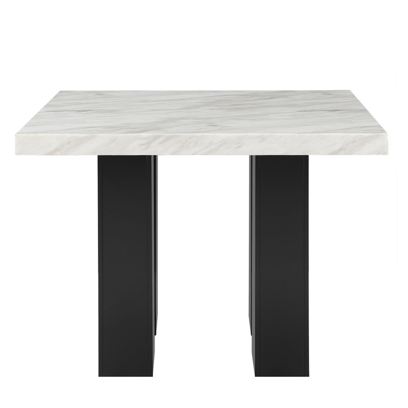Table de salle à manger carrée, Blanc, Noir
