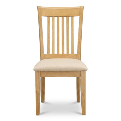 Ensemble de salle à manger rectangulaire 7 pièces en bois asiatique fini chêne, chaises revêtues de tissu lin, dossier à lattes en bois massif
