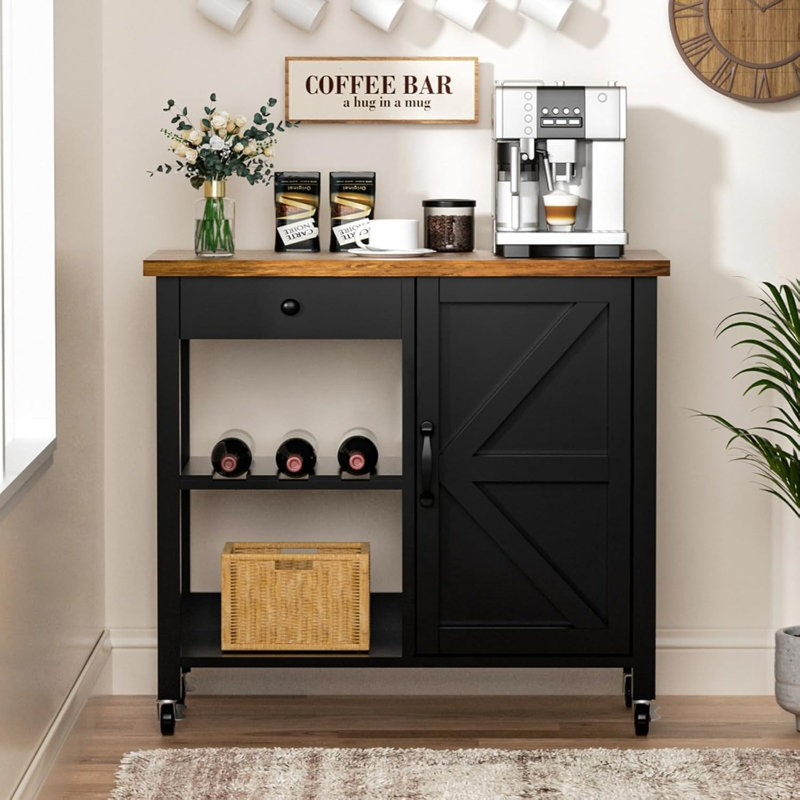 Kitchen Island Cart,Cart Station, Kitchen Cart with Adjustable Shelf & Wine Rack, Microwave Cart with Storage, Rolling Kitchen Island with Storage on Lockable Wheels