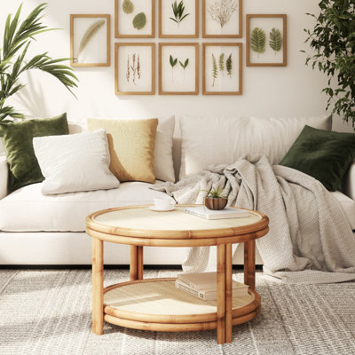 Hector Round Coffee Table, Pre-assembled Lightweight Rattan Round Table for Small Living Room