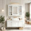 Armoire murale Torynn avec porte miroir et 4 tablettes ouvertes-129606450