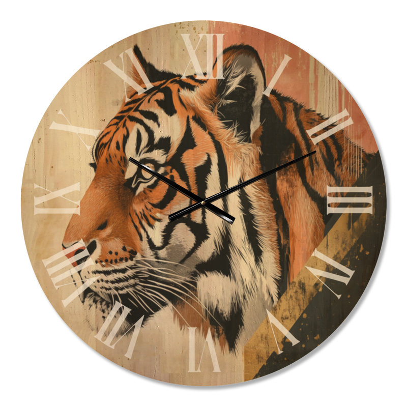 Horloge murale ronde grand format « Tigre à rayures dorées » - Glamour, imprimée sur bois, Large
