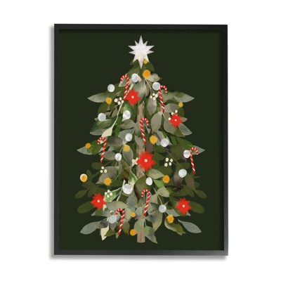 Jovial Christmas Tree Decorated Ornaments Poinsettia Flowers by Laura Konyndyk - Painting