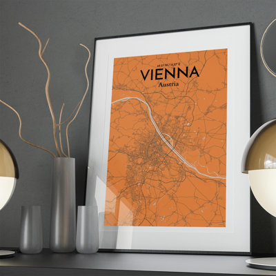 Vienna City Map In Orange - No Frame Print