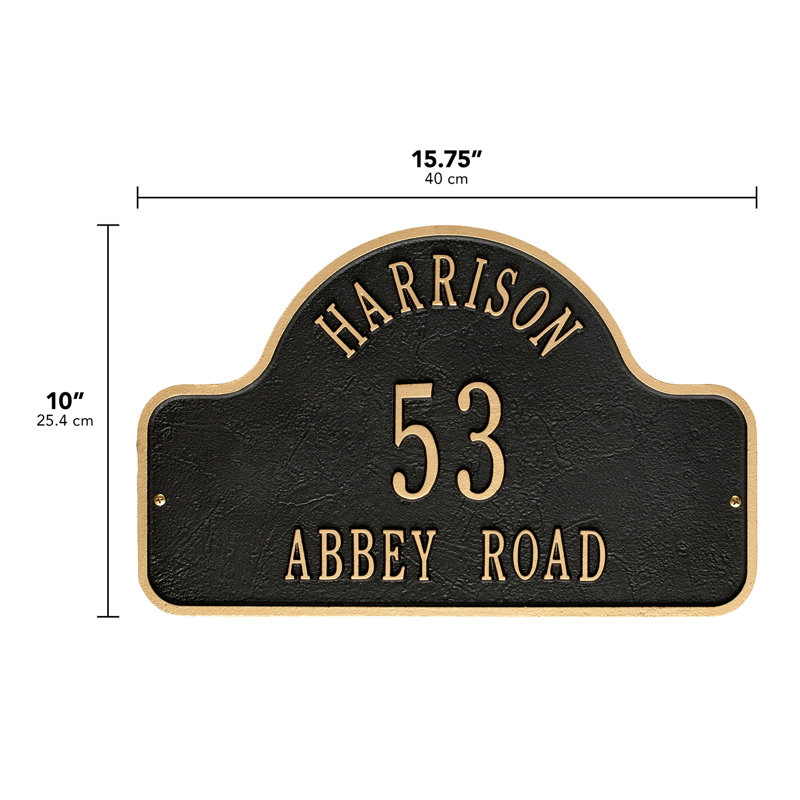Lexy 3-Line Wall Address Plaque, Black/Gold, Yes