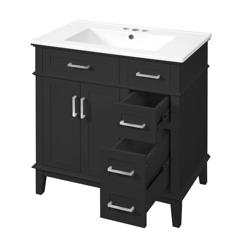 Meuble-lavabo 30 po avec lavabo en céramique, Noir