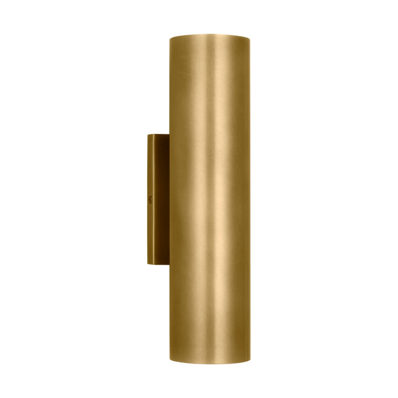 Sean Lavin Pressa 2-light outdoor round medium wall sconce light in black finish with glass shades, Hand Rubbed Antique Brass