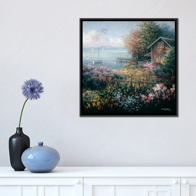 « bay domain », reproduction d’art sur toile, H 18 po x l 18 po x P 1,5 po, Toile avec cadre noir, Pas de tapis