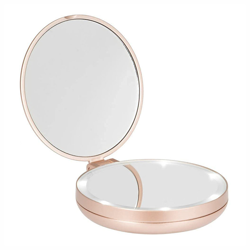 Miroir grossissant de voyage à DEL Dayyan Elevate, miroir de maquillage compact à grossissement 1X / 5X avec lumières, Or