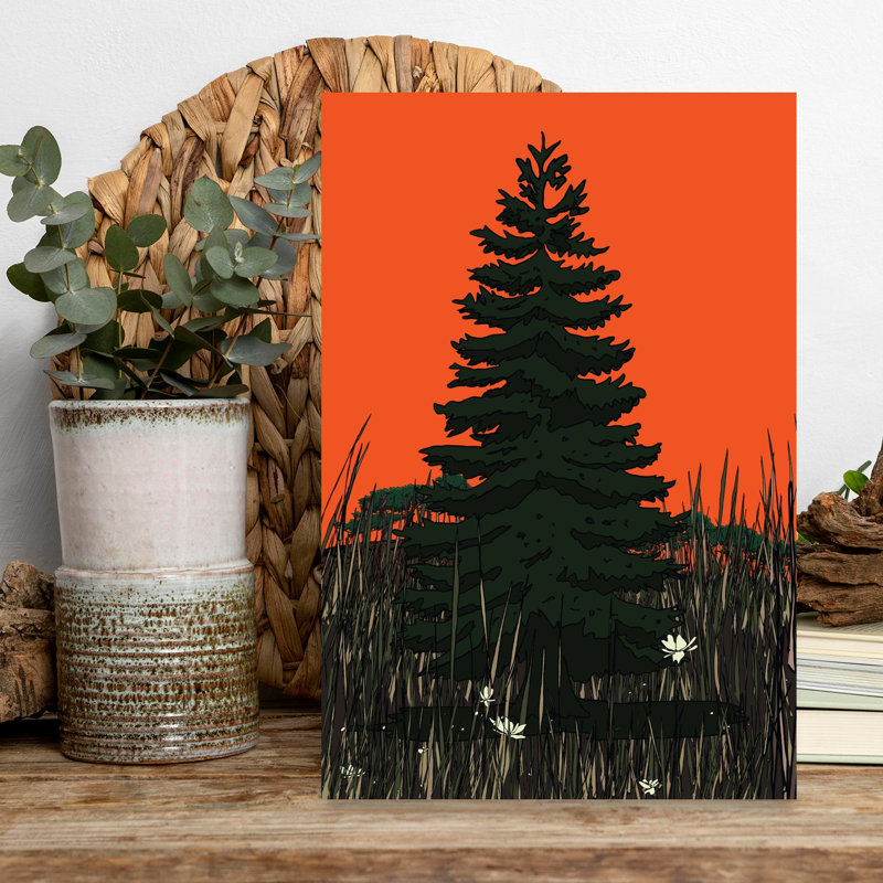 Arbre au crépuscule, paysage audacieux de pin, H 18 po x l 12 po