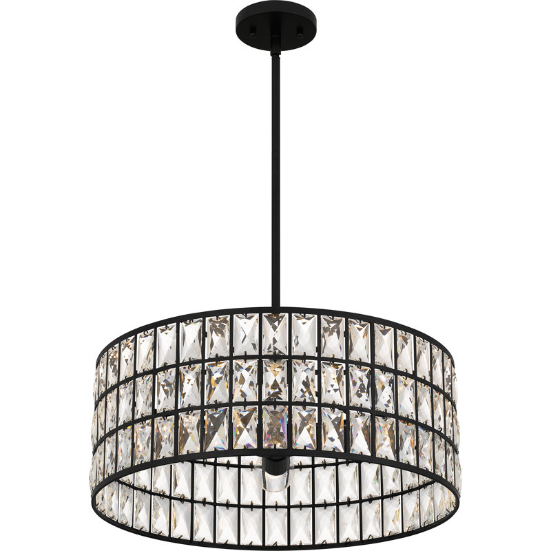 Luminaire suspendu tambour 4 lumières Danyiah, Noir mat