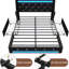 Structure de lit pour grand lit avec tête de lit tapissier, 2 grands tiroirs de rangement, éclairage à DEL intelligent, système de charge 4 en 1, structure de support en métal à oreilles de 12 po, conduit à losanges, construit-130428428-130428430