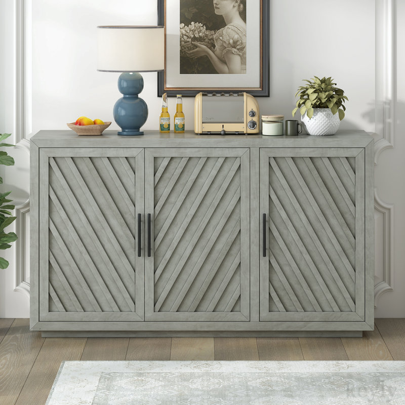 Grand buffet rétro à 3 portes avec tablettes réglables, Gris antique