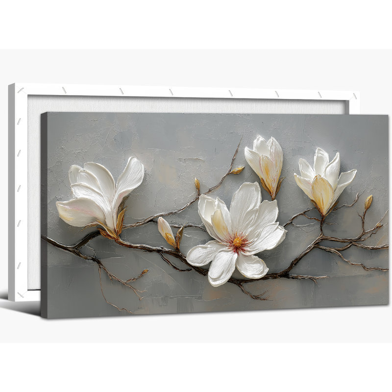 Art mural sur toile botanique blanc Magnolia, H 40 po x l 20 po