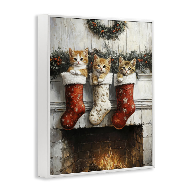 Chatons de Noël en bas, estampe numérique, conception par Arlington Prints, H 14 po x l 11 po