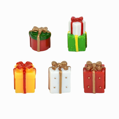Mini Christmas Gift Boxes Set Of 5 Resin Red Green Decorative Boxes With Bows For DIY Crafts Home Decor Garden Accessories