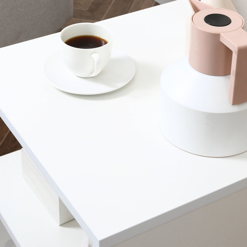 Table d'appoint chic blanche, en forme de S de 20 po avec rangement, et support de poteau en acier robuste et moderne
