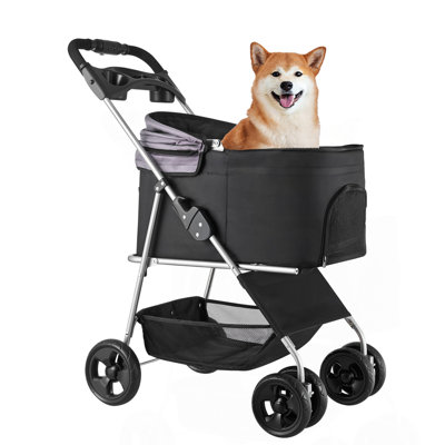 Pet Stroller Foldable 4 Wheels Dog Stroller Detachable Carrier Up To 35Lbs