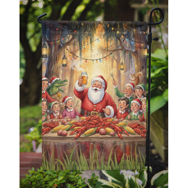 Drapeau du jardin de Noël Cajun, Taille du jardin, Cajun Santa Crawfish Boil