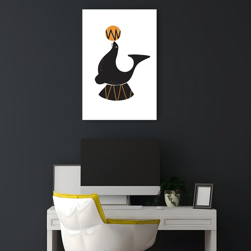 Playful Circus Seal Geometric Playful Whimsical Animal Ocean Wall Art Print 1 Piece Wrapped Canvas Wall Art