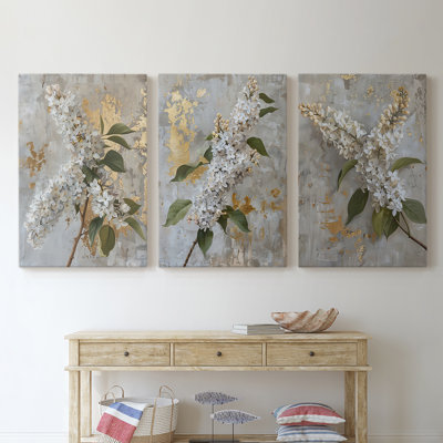 Série d'étude florale Lxxxxl - ensemble de 3 toiles tendues avec châssis - prêt à être accroché