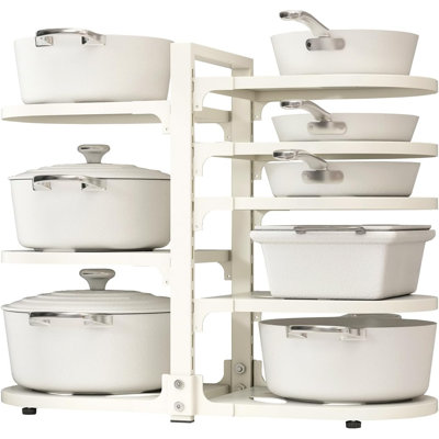 8-Tier Pot And Pan Organizers Inside Cabinet, Adjustable Heavy Duty Pots And Pans Organizer Under Cabinet,White