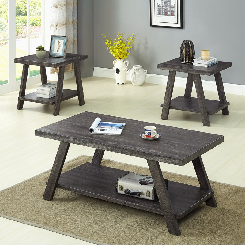 Ensemble de tables basses 3 pièces Athens, Gris anthracite, Gris anthracite