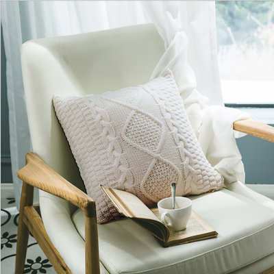 Cream Knitted Geometric Throw Pillow Cover AND insert – Cozy Sweater Style 18"x18" 