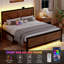 Rustic Bed Frame King Size with Barn Door Headboard, LED Bed Frame with Charging Station, Industrial Platform Metal Bed Frames, No Box Spring Needed, Easy Assembly, Brown-509139302-509139296