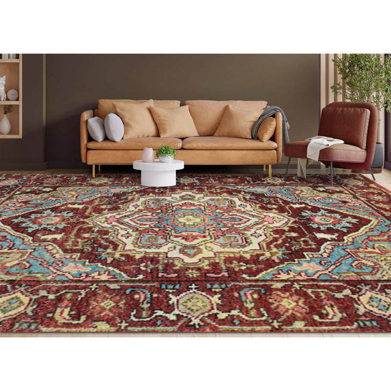 Elegant Wool Oriental Area Rug in Rust, Rectangle 12' x 15'