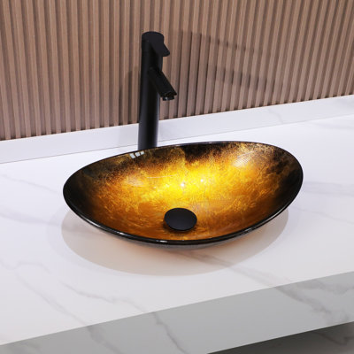 Lavabo de salle de bain en verre trempé artistique avec drain escamotable en verre trempé L 18 po x l 12 po Mocoloo