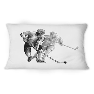 Joueur de hockey en sport d'hiver noir et blanc IV - Coussin décoratif à imprimé global 1