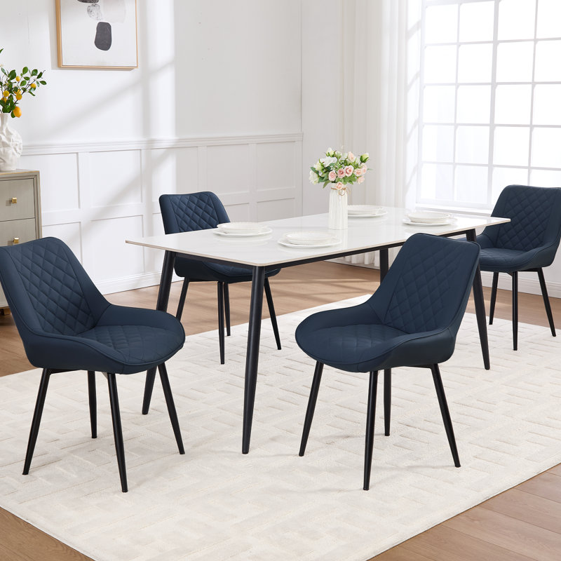 Faux Leather Upholstered Metal Dining Chair, 4, Blue