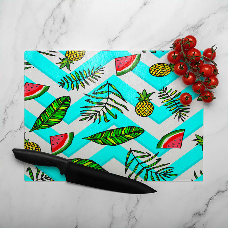 Pineapple & Watermelon Glass Chopping Board, 28cm L x 20cm W