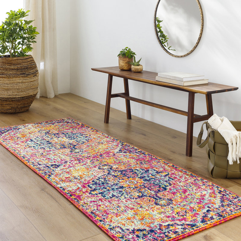Charleston Power Loom White/Orange/Dark Blue Rug, Runner 78 x 220 cm