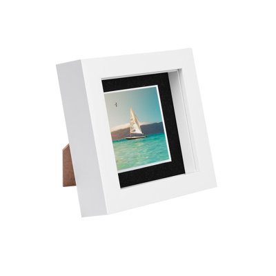 Nicola Spring - 4" x 4" White 3D Box Photo Frame - 2" x 2" Mount