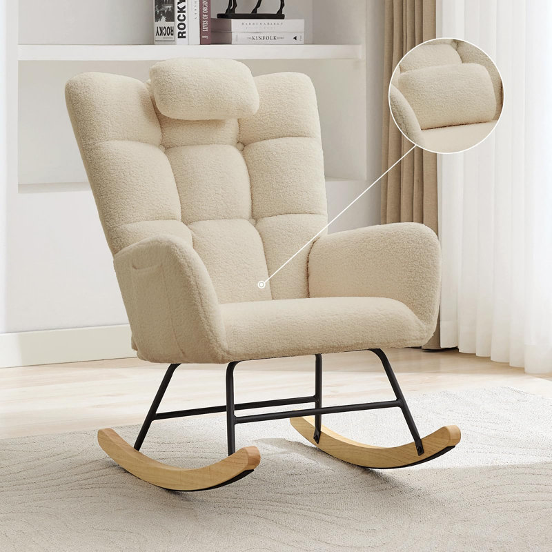 Chaise berçante rembourrée à haut dossier et fauteuil berçant oscillant pour le salon, Beige