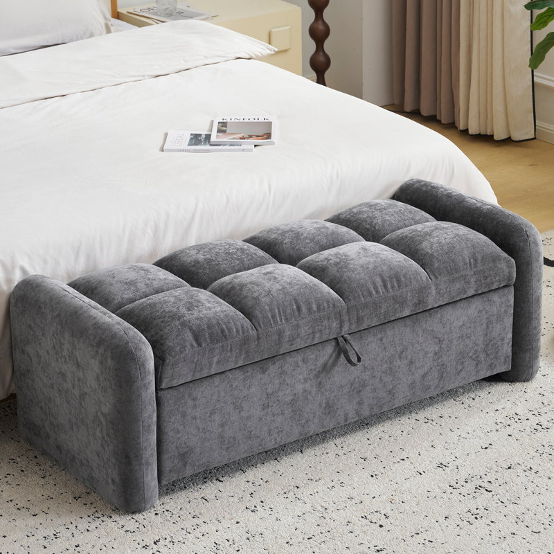 Banc de rangement surdimensionné de style moderne, Chenille grise foncée