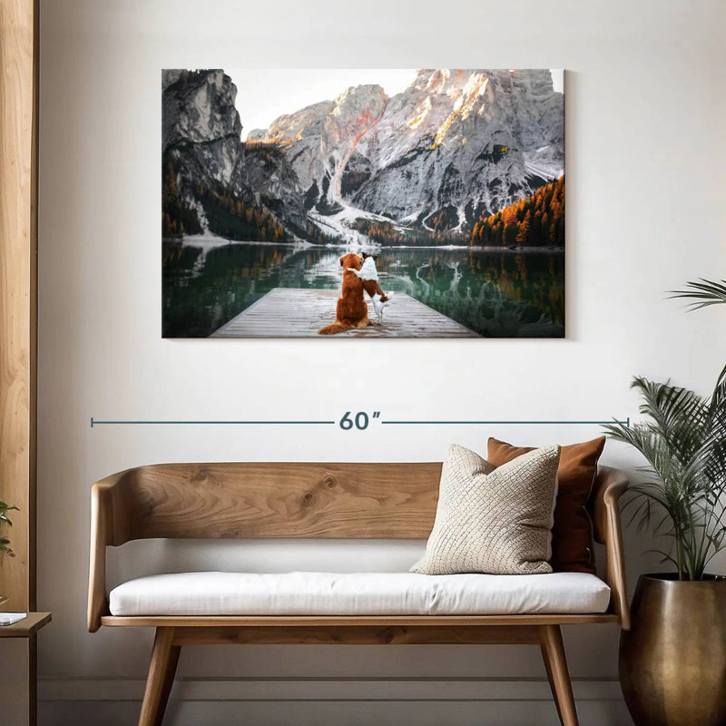 Ravi sur la jetée du lac Braies, H 30 po x l 45 po