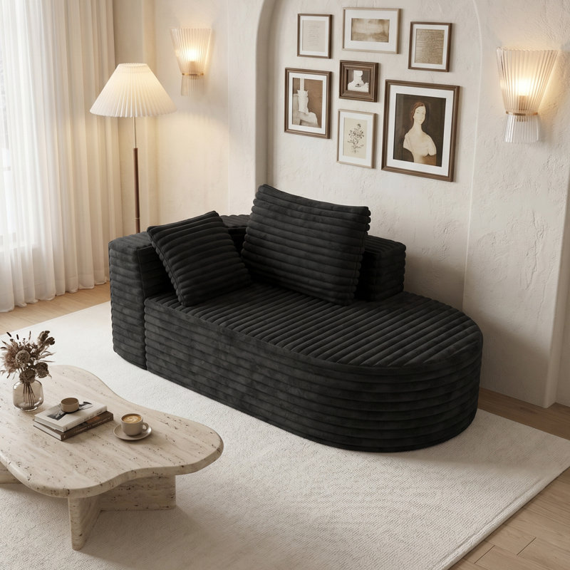 Canapé à compression ouvert de 63 po de largeur avec assise profonde et accoudoir droit, Noir