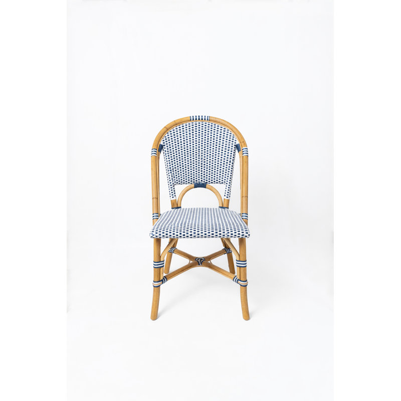 Chaise de bistro moderne en rotin - siège de salle à manger fabriqué à la main, Blanc / Marine