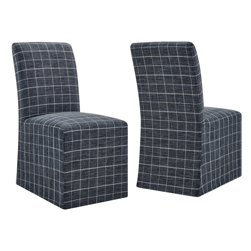 Ensemble de 2 chaises de salle à manger en mélange de coton et lin Aster, Carreau denim carreaux, Carreau denim carreaux